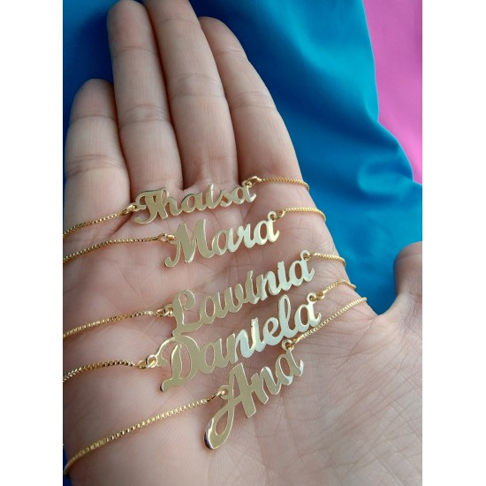 Corrente Com Nome Personalizado Folheado a Ouro 18k